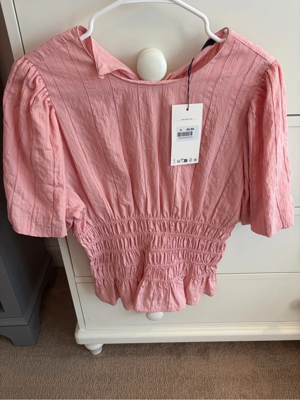 Women’s Pink Smocked Waist Puff Sleeve Top